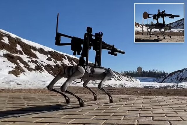 ویدیو / رونمایی از سگ رباتیک مسلسل به دوش!
